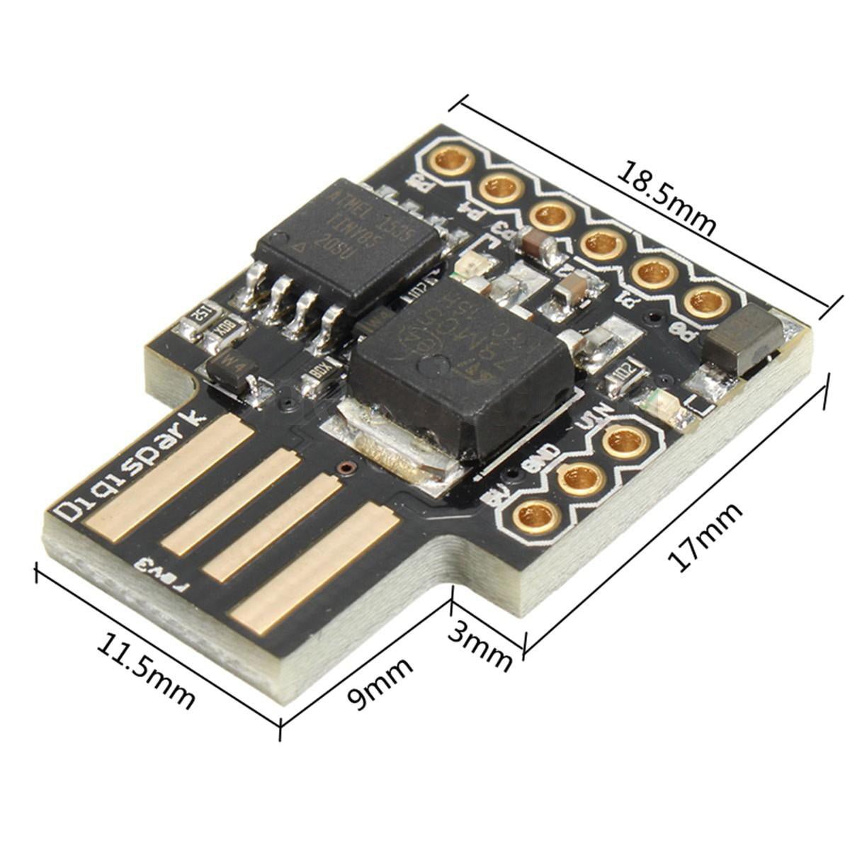 Digispark ATtiny85 Development Board for Arduino - front view with dimensions - Envistia Mall