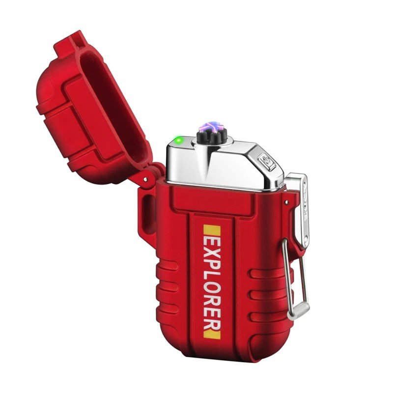 Radion "Explorer" red dual-arc plasma lighter on a white background