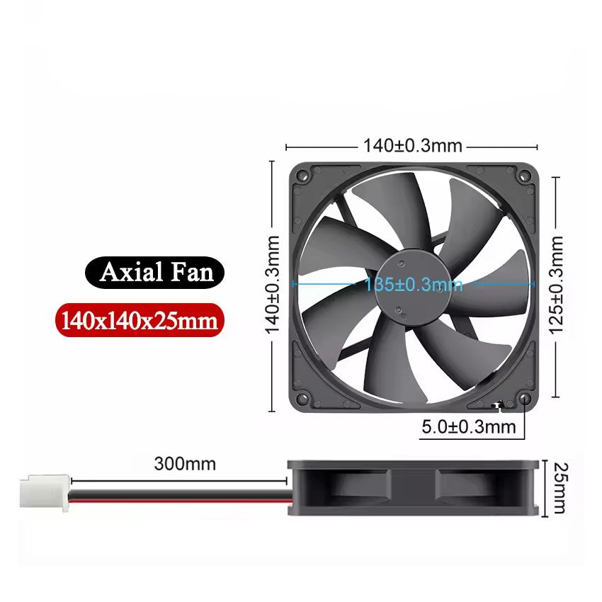 140mm 12V DC Brushless Cooling Fan – XH2.54 Connector | 14025 7-Blade Fan for CPU, 3D Printers & Lasers
