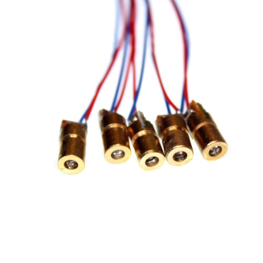 650nm 5mW Red Laser Diode Module — 5V, 6mm Brass Housing, Focusable, Pre-Wired — 5/10 Pack
