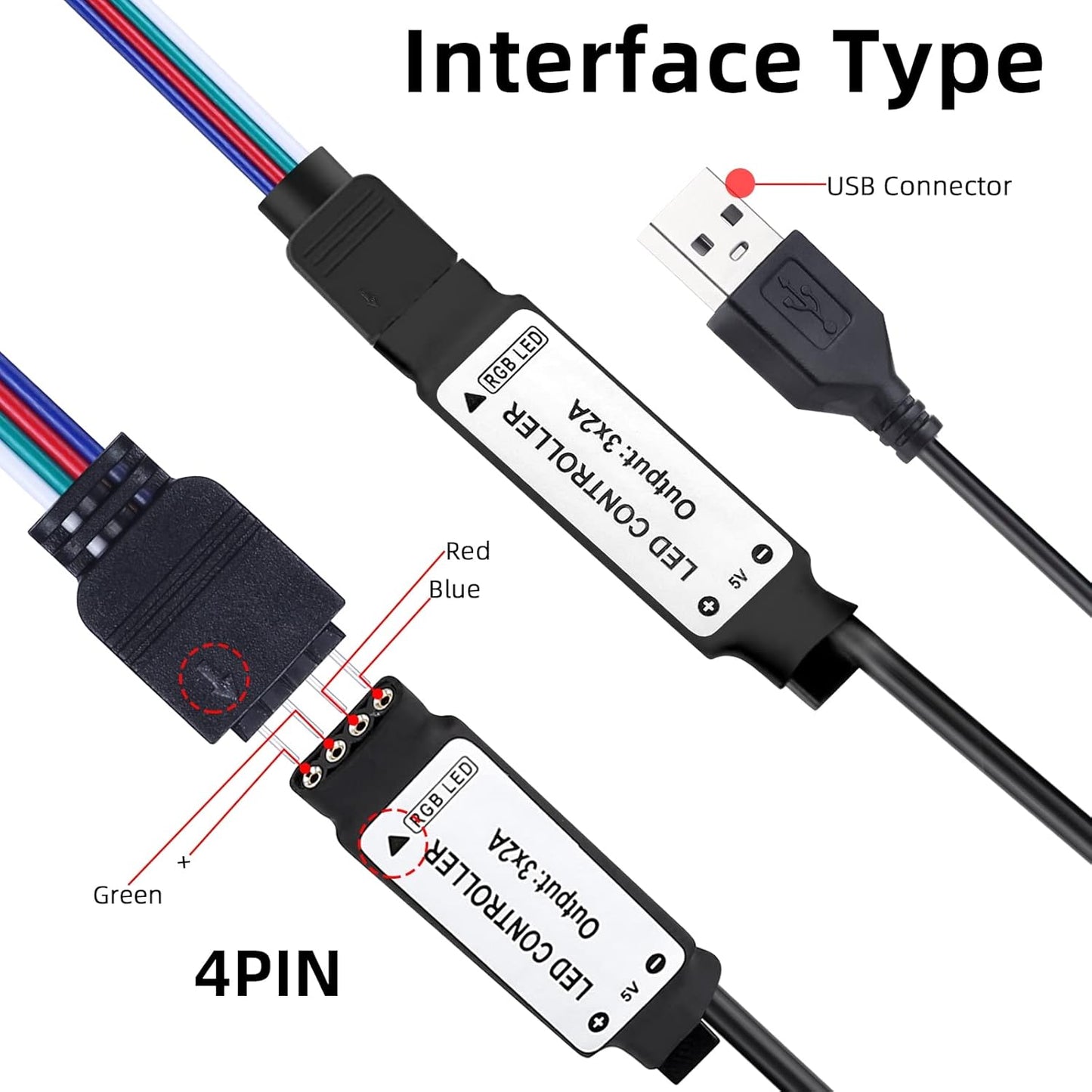 USB Led Light Controller, 5V with 24 Key Infrared Remote for 5v 4 pin 5050 2835 RGB LED Strips - Envistia Mall