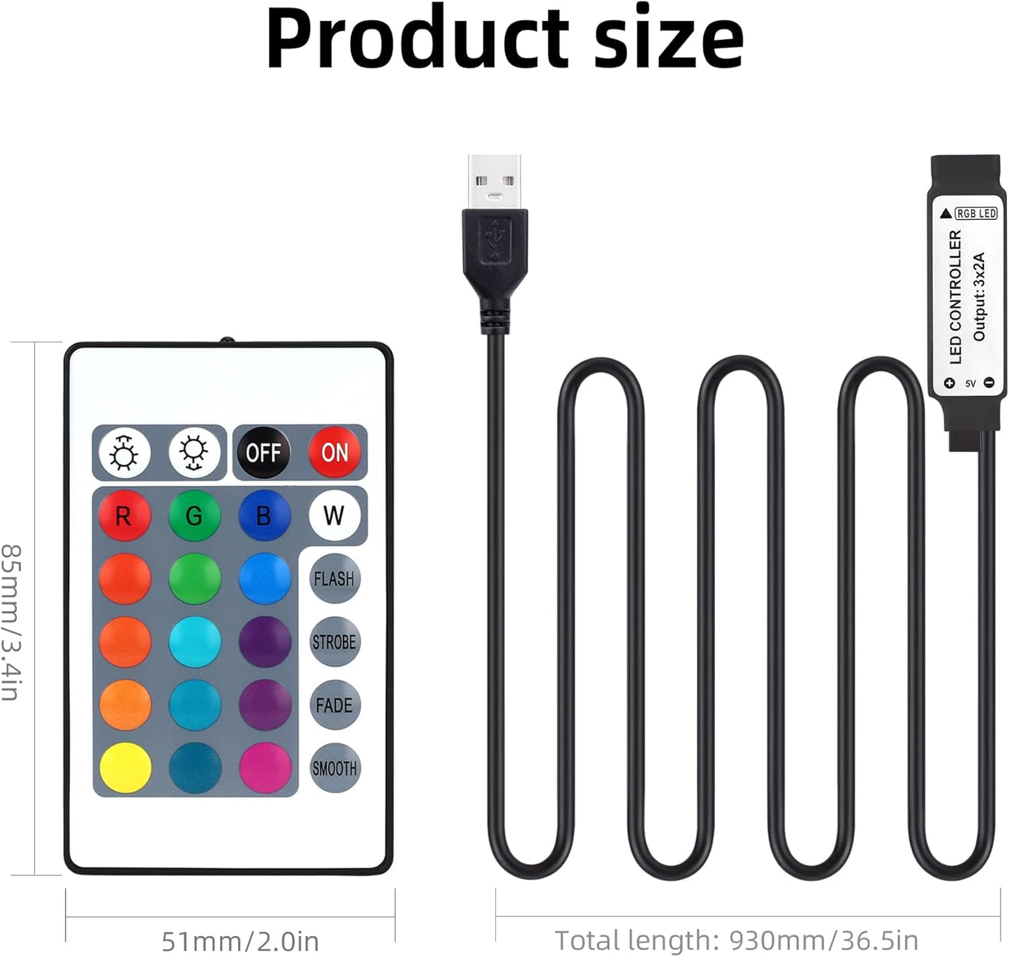 USB Led Light Controller, 5V with 24 Key Infrared Remote for 5v 4 pin 5050 2835 RGB LED Strips - Envistia Mall