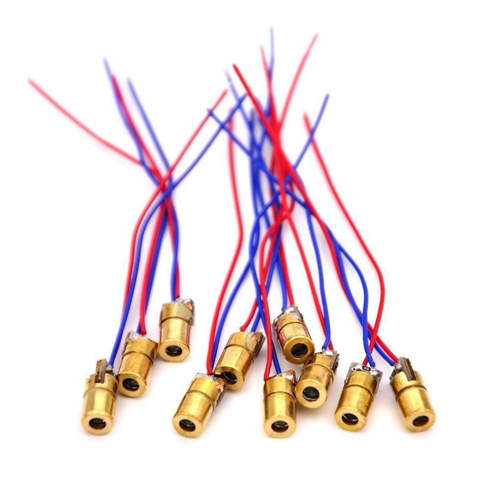 HiLetgo 10pcs 5V 650nm 5mW Red Dot Laser Head Red Laser Diode Laser Tube  with Leads Head Outer Diameter 6mm