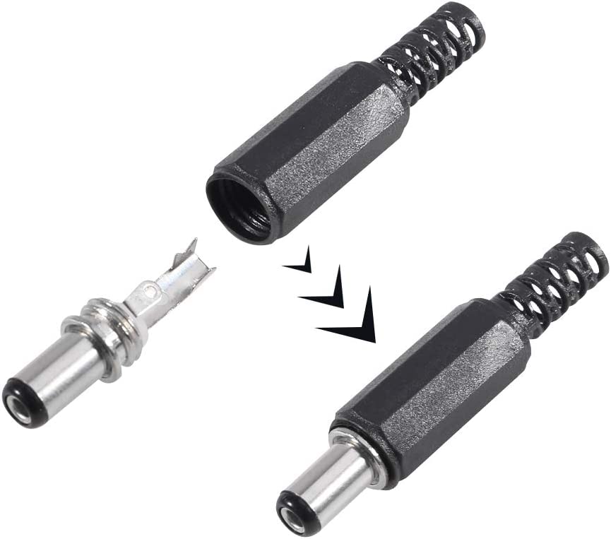 Male DC Power Plug Connectors 2.1mm x 5.5mm for LED Lights, CCTV & Electronics (5, 10 or 25 Piece Packages) - Envistia Mall