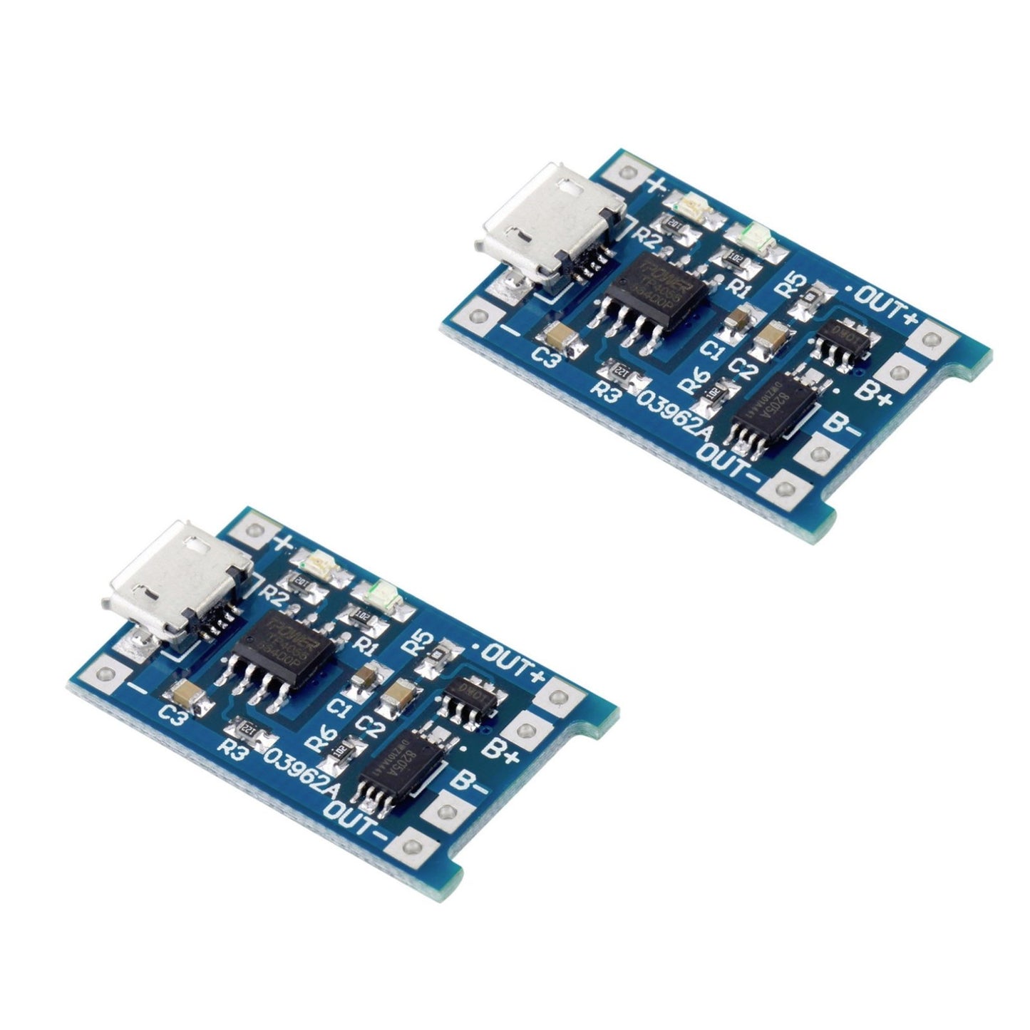 2 Pieces Enhanced Micro - USB Powered 5V 1A 1S LiPo Battery Charger TP4056 / DW01 Module - Envistia Mall