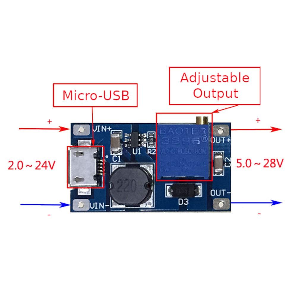 2V - 28V MT3608 DC - DC Micro - USB Step Up Boost Power Supply Voltage Regulator Module - Envistia Mall