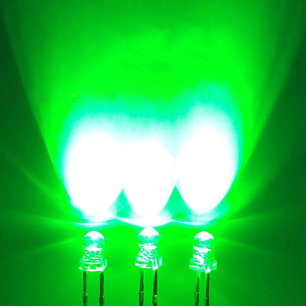 3mm Bright Green LED – 515-520nm Clear Transparent (10/25/50/100 Pack) - Envistia Mall