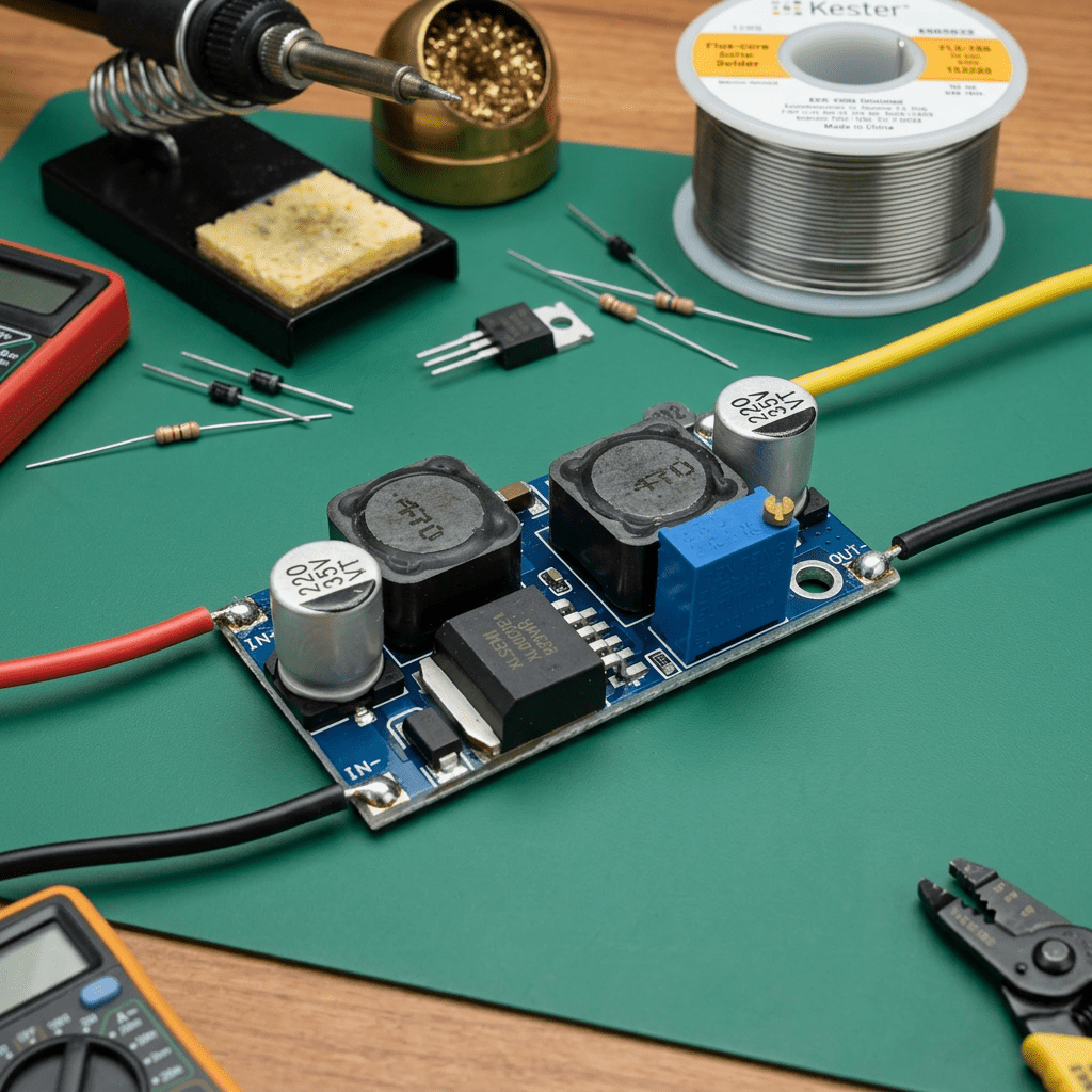 XL6009 Boost-Buck DC-DC Converter (AI generated to show input and output wiring)
