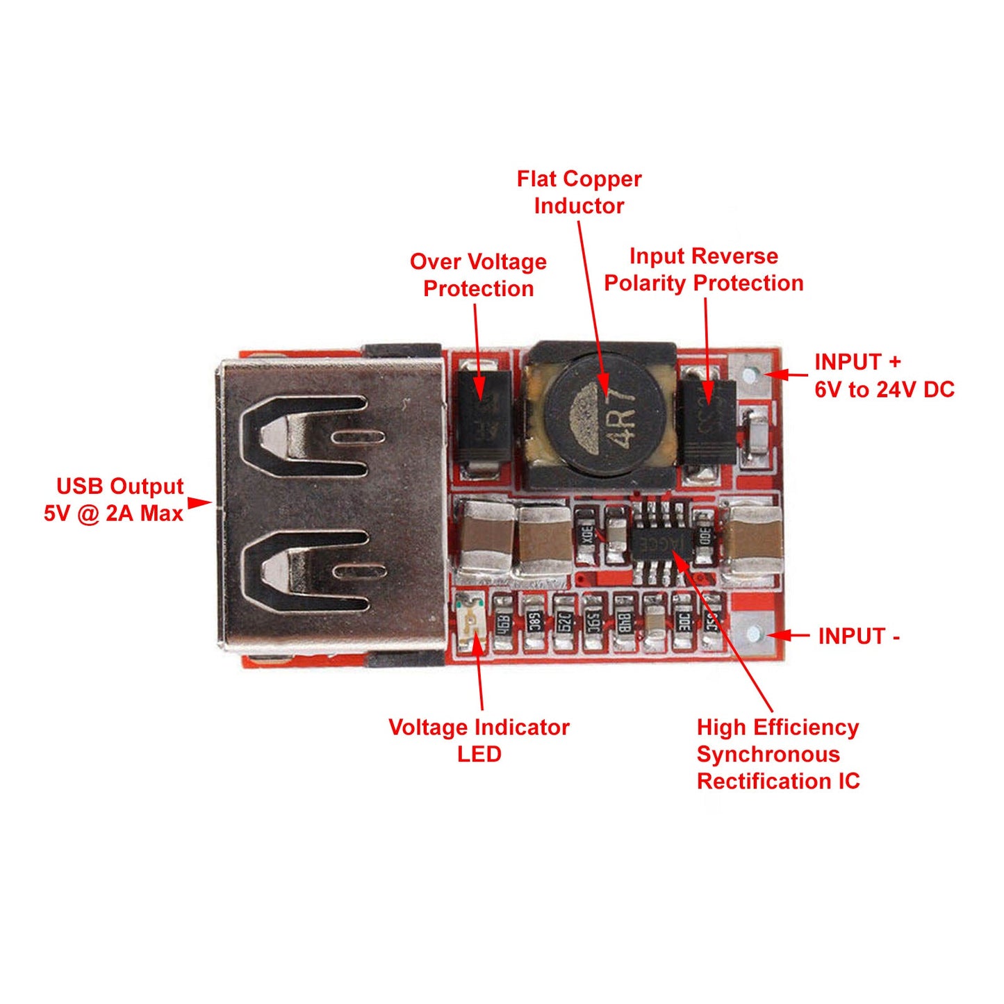 6 - 24V Input to 5V 2A USB Charger DC - DC Buck Step - Down Converter Module - Envistia Mall