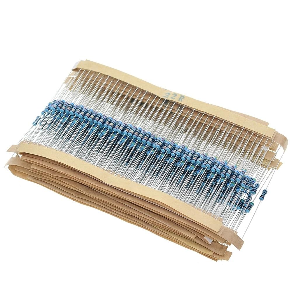 600pc 1/4W metal film resistor kit, 30 values (10Ω–1MΩ), ±1% tolerance, labeled & organized in storage box from Envistia Mall