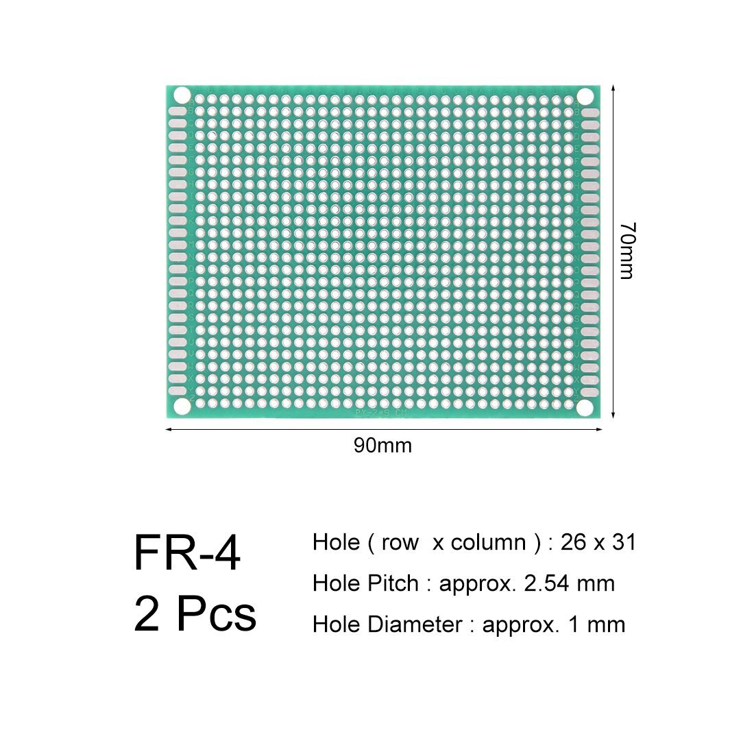 7*9cm Double - Sided FR - 4 Prototyping Breadboards 806 Plated - Through Holes - Pack of 2 Pieces (Copy) - Envistia Mall