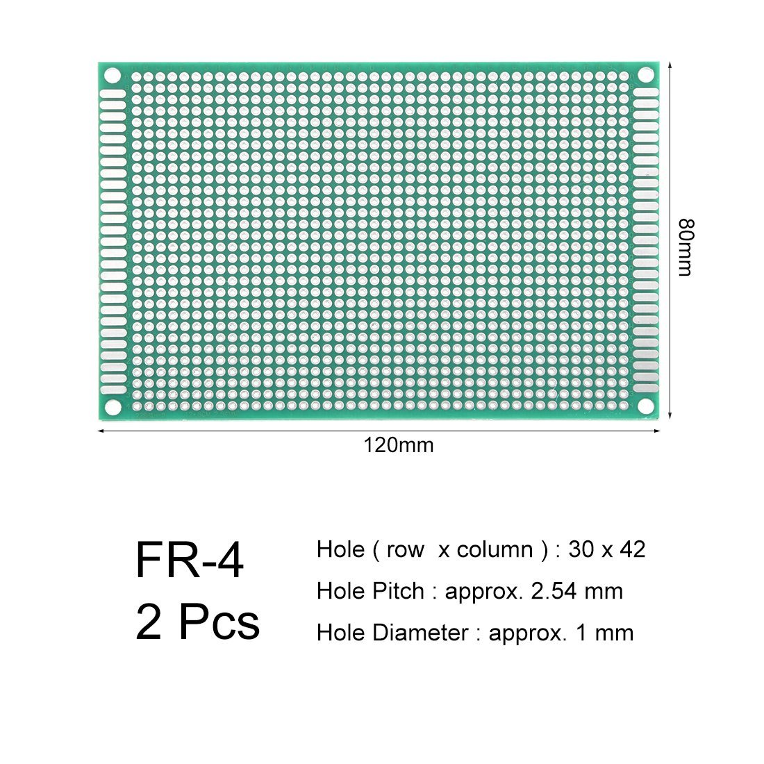 8*12cm Double - Sided FR - 4 Prototyping Breadboards 1260 Plated - Through Holes - Pack of 2 Pieces - Envistia Mall