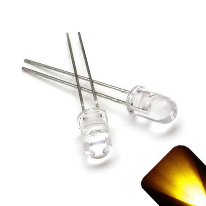 3mm Bright Yellow LED – 580-590nm Clear Transparent (10/25/50/100 Pack)