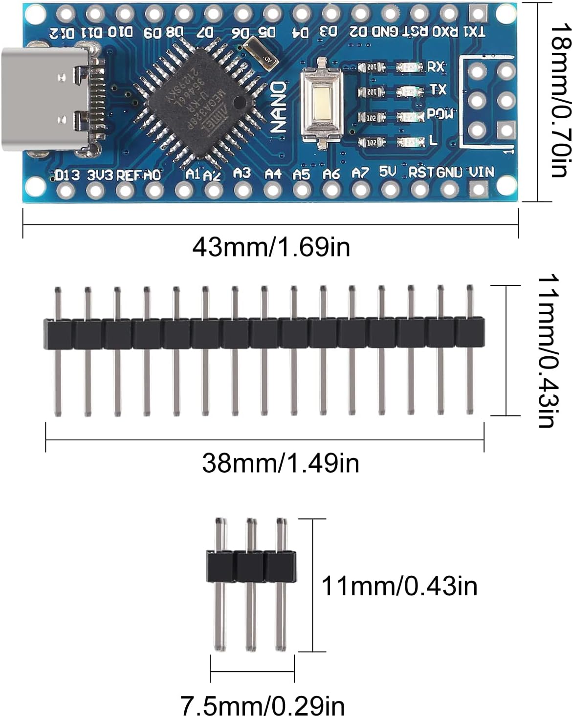 Nano V3.0 USB-C Micro-Controller with ATmega328P 16MHz 5.0V CH340G USB Driver | Envistia Mall