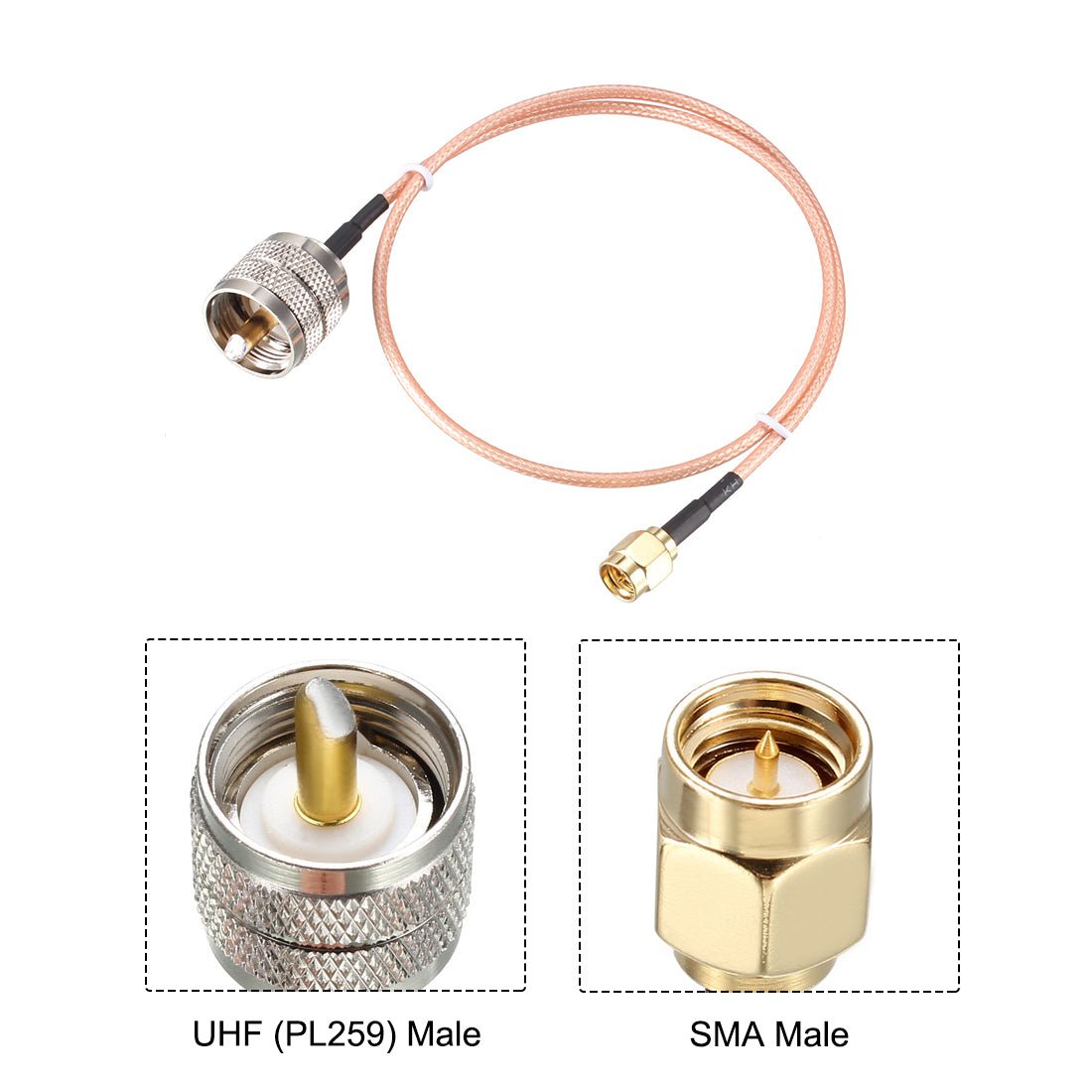UHF Male PL259 to SMA Male 50-Ohm RG316 Coax Low Loss Jumper RF Cable 20in/50cm