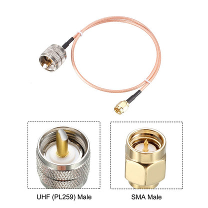 UHF Male PL259 to SMA Male 50-Ohm RG316 Coax Low Loss Jumper RF Cable 20in/50cm