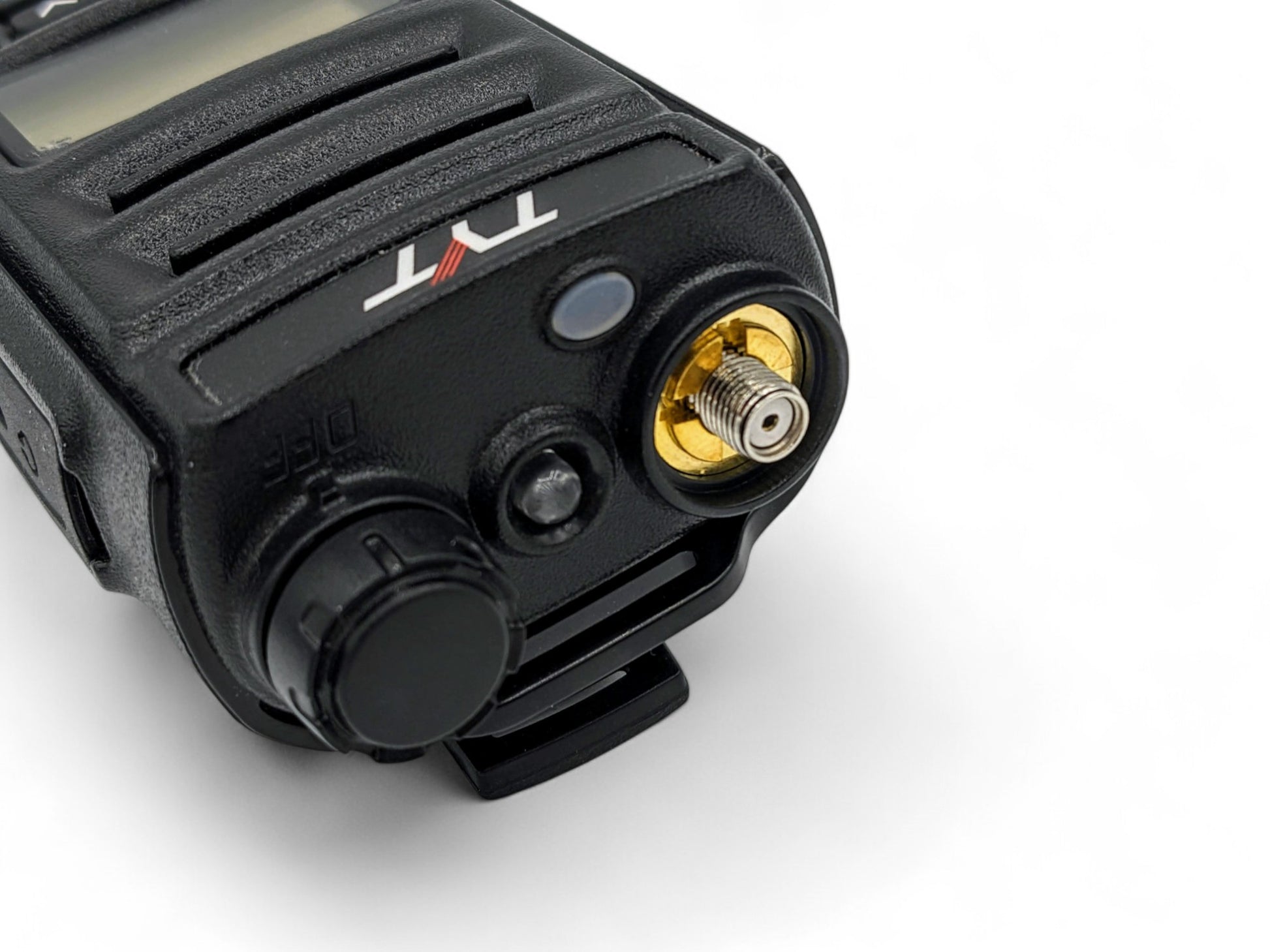 Handheld Amateur / GMRS radio with an SMA Female connector which connects to an SMA Male Adapter