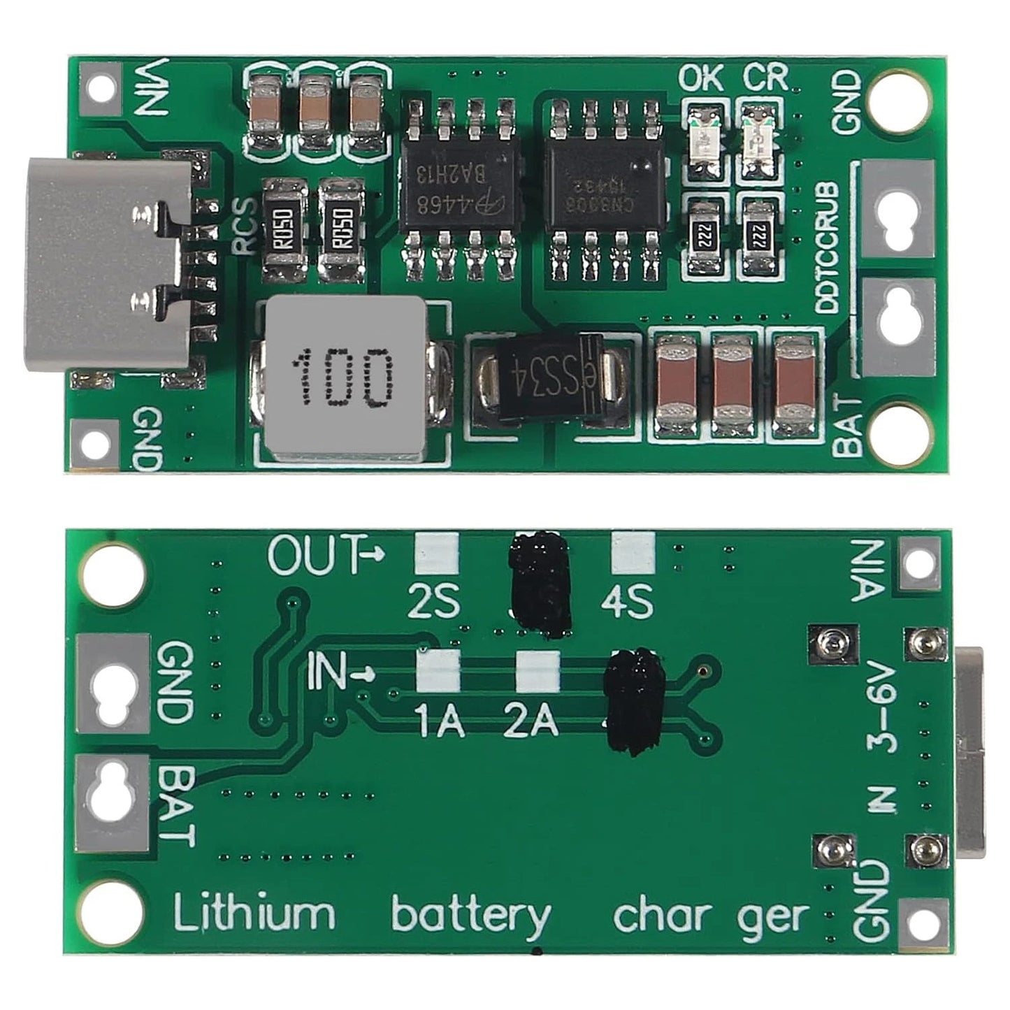 Type-C 2S 3S 4S Boost Battery Charger Module – 8.4V/12.6V/16.8V 18650 Charging Board - Front and back images