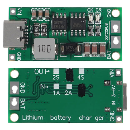 Type-C 2S 3S 4S Boost Battery Charger Module – 8.4V/12.6V/16.8V 18650 Charging Board - Front and back images