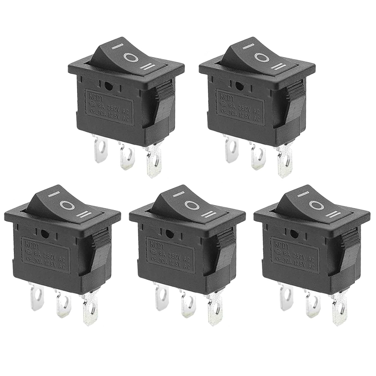 Black 3 - Pin Rocker Switch ON - OFF - ON SPDT 21X15mm (0.8" x 0.6") KCD1 6A/250VAC 10A/125VAC - Envistia Mall