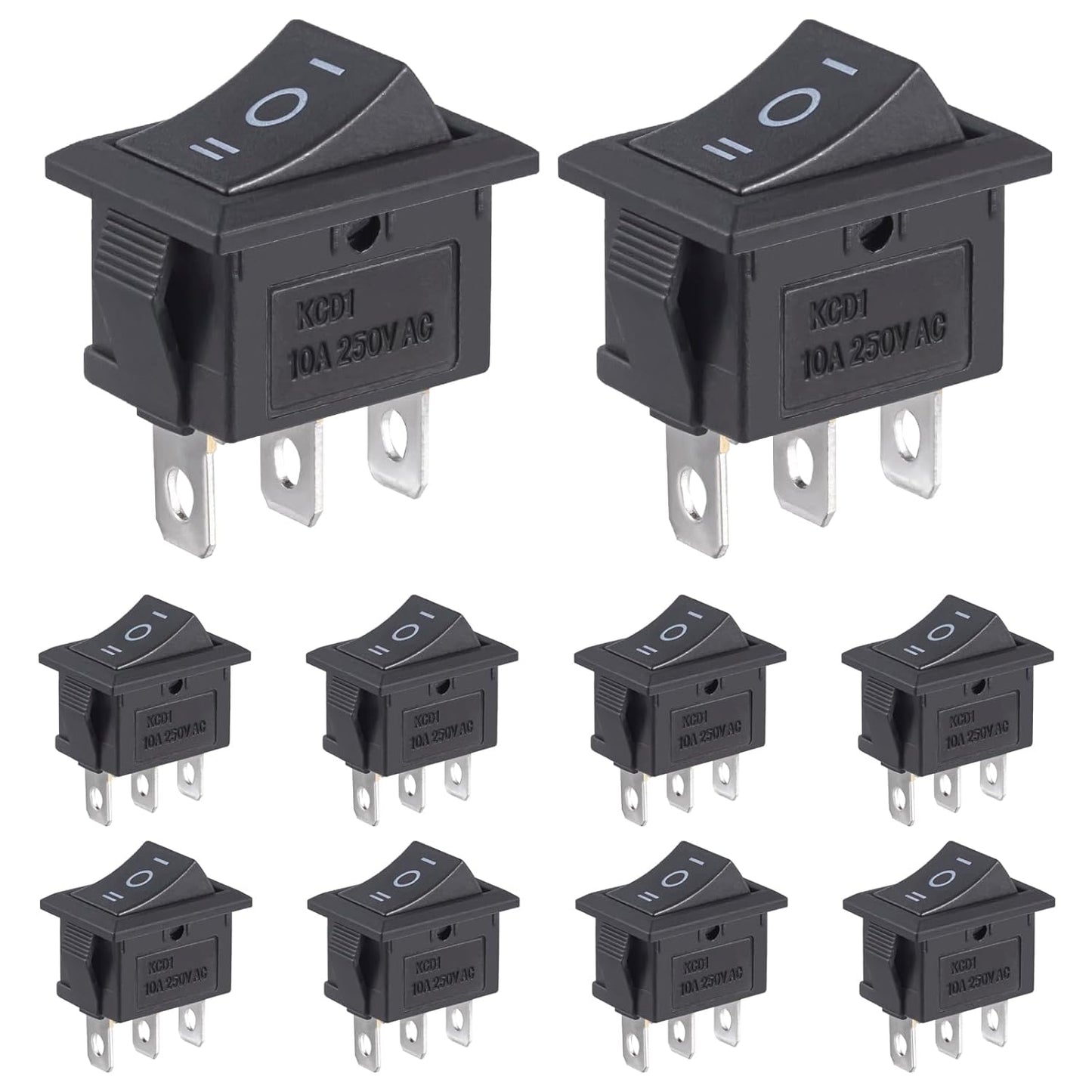 Black 3 - Pin Rocker Switch ON - OFF - ON SPDT 21X15mm (0.8" x 0.6") KCD1 6A/250VAC 10A/125VAC - Envistia Mall