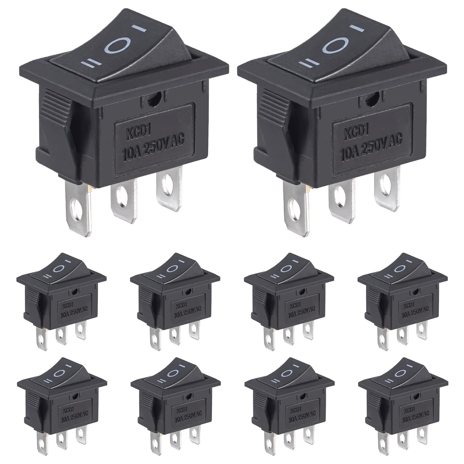 Black 3 - Pin Rocker Switch ON - OFF - ON SPDT 21X15mm (0.8" x 0.6") KCD1 6A/250VAC 10A/125VAC - Envistia Mall