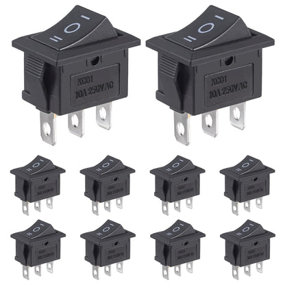 Black 3 - Pin Rocker Switch ON - OFF - ON SPDT 21X15mm (0.8" x 0.6") KCD1 6A/250VAC 10A/125VAC - Envistia Mall