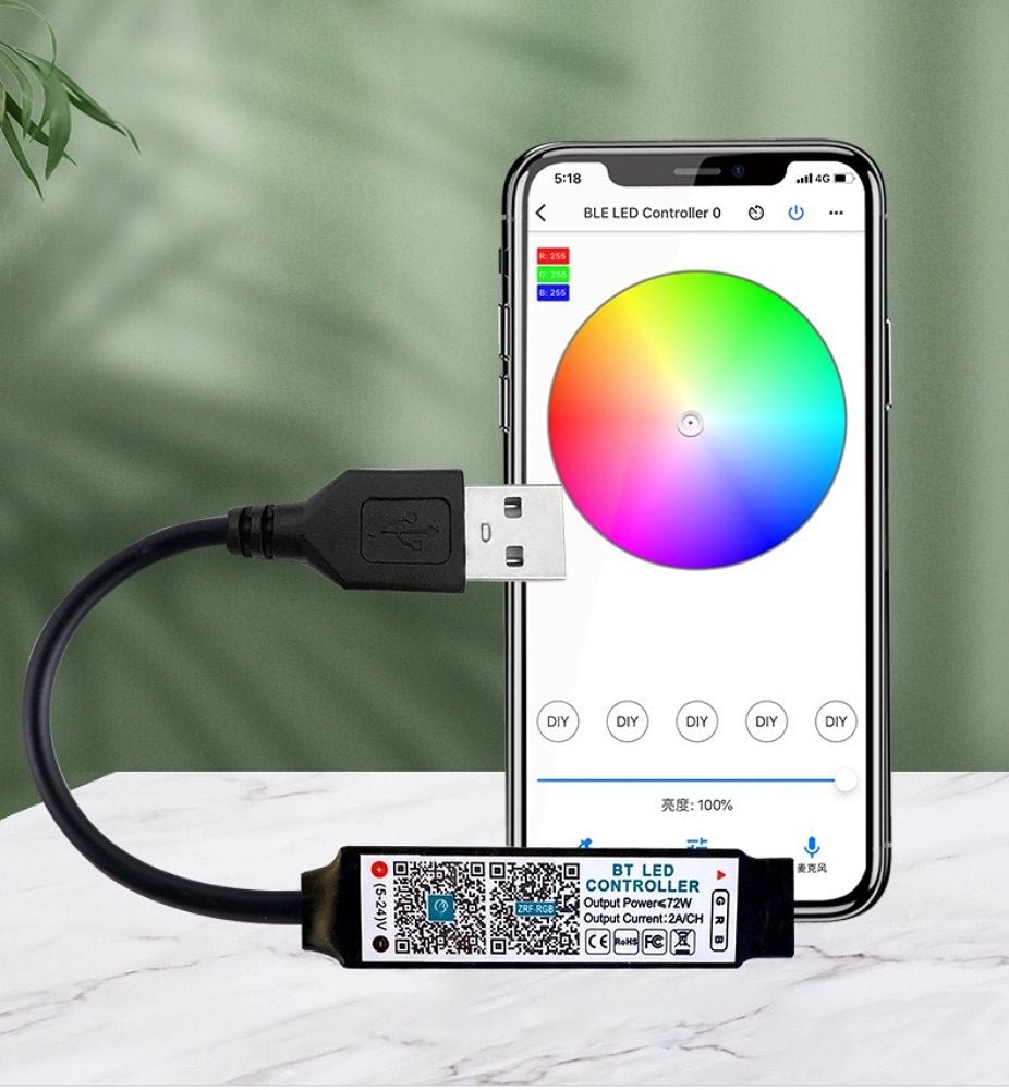 Bluetooth - Enabled Mini RGB LED Controller for Music Sync & Smart App Control of RGB Strip Lights - USB 5V DC 5V/12V/24V Compatible - Envistia Mall