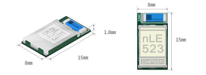 CHIPSEN BoT - nLE523 Bluetooth v5.3 BLE Class1.5 (+7dBm) SMD Slave/Master Multicon 1:8 Module w/ Chip Antenna - Envistia Mall