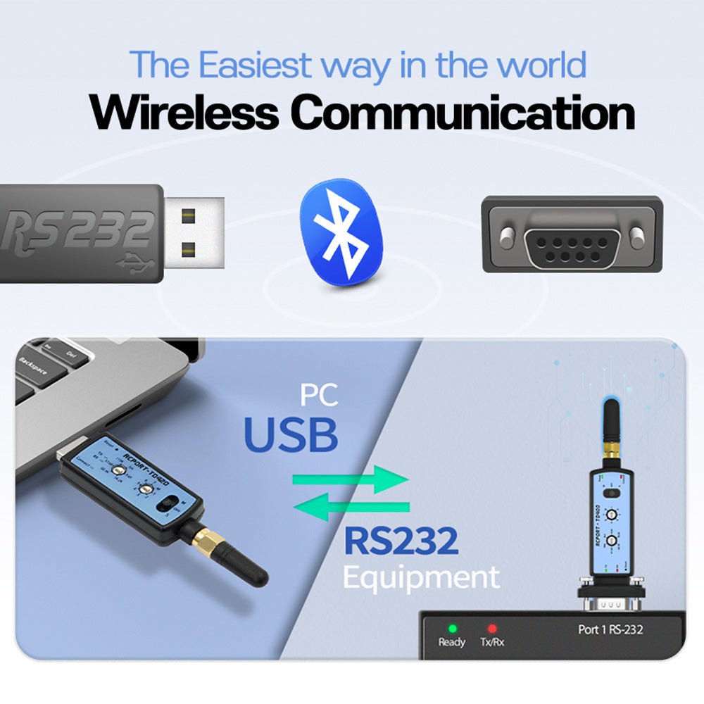 CHIPSEN RCPORT - TD400 Long Range Bluetooth Wireless RS232 Serial Adapter D - SUB9 (F) - Envistia Mall