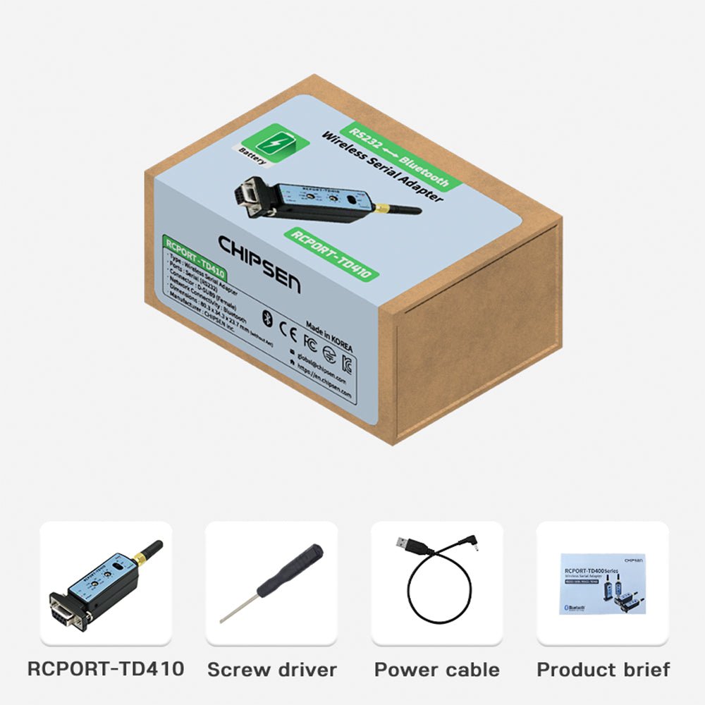 CHIPSEN RCPORT - TD410 Long Range Bluetooth Wireless RS232 Serial Adapter D - SUB9 (F) w/ Battery - Envistia Mall