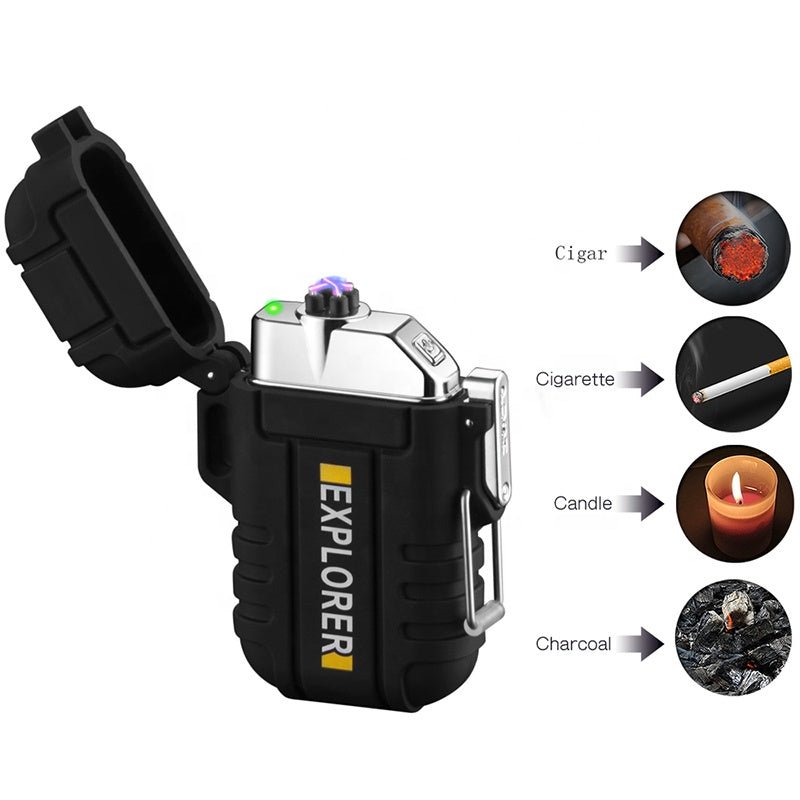 Radion Explorer Black Plasma Electric Rechargeable Flameless Lighter Waterproof Windproof by Envistia Mall