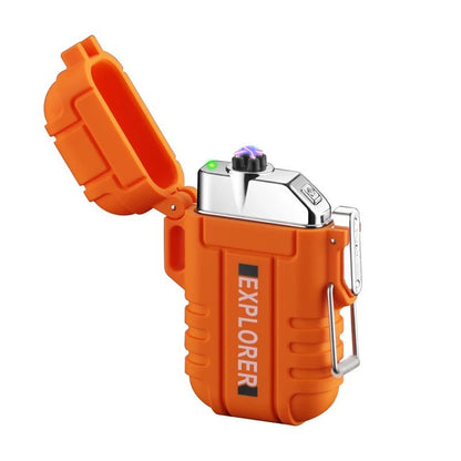 Radion "Explorer" orange dual-arc plasma lighter on a white background