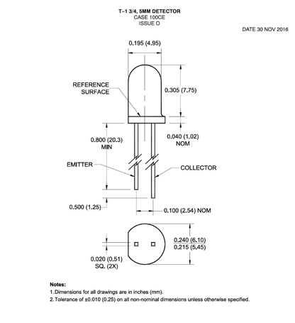 Infrared (IR) Phototransistor 880nm Top View Radial, 5mm Dia (T 1 3/4) QSD124 - Envistia Mall