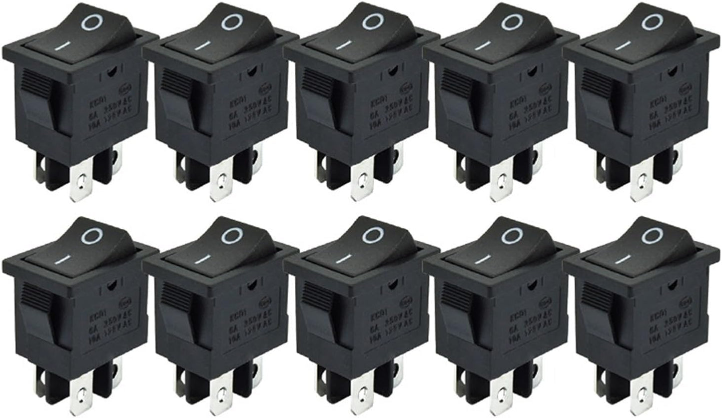 KCD1 Rocker Switch – 4 - Pin DPST On/Off – 6A 250VAC / 10A 125VAC – 2/5/10 Packs - Envistia Mall