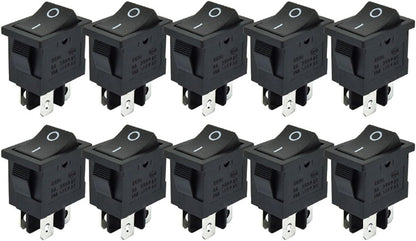 KCD1 Rocker Switch – 4 - Pin DPST On/Off – 6A 250VAC / 10A 125VAC – 2/5/10 Packs - Envistia Mall