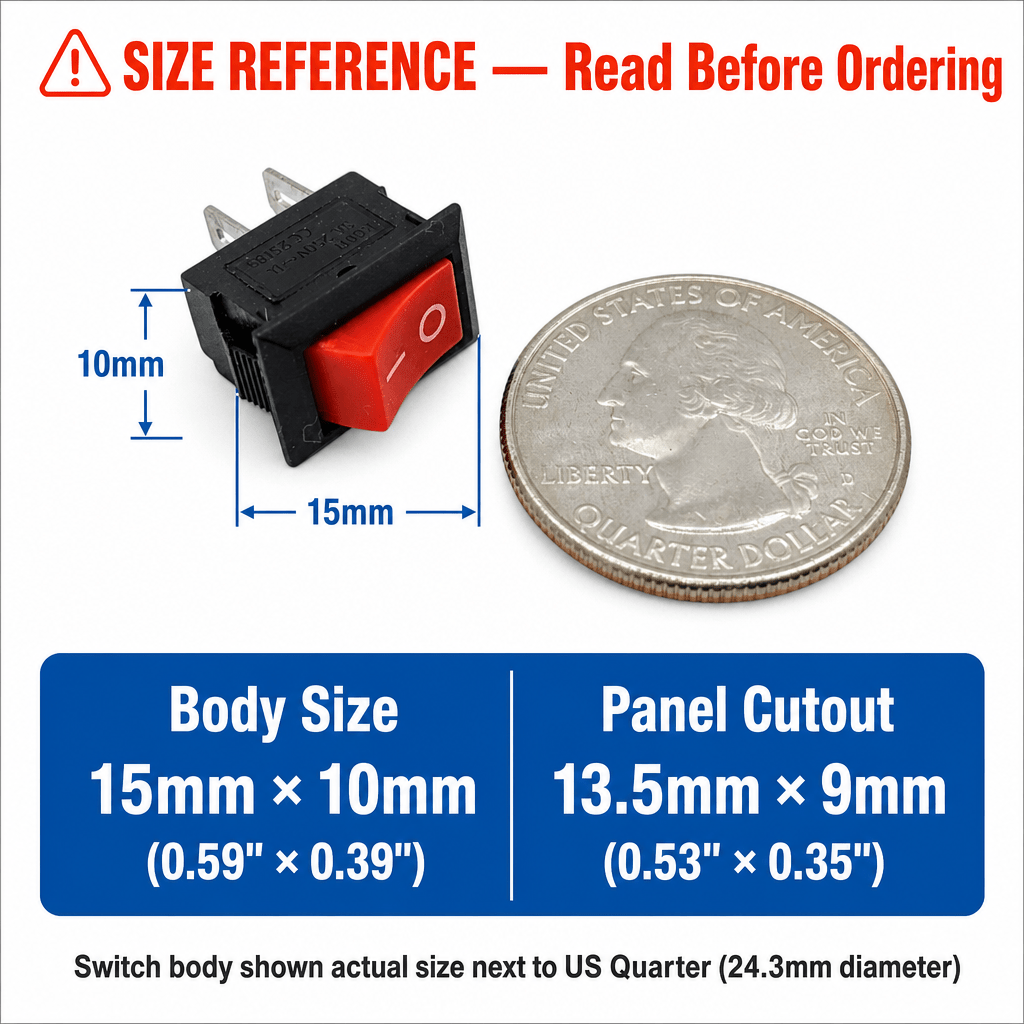 Mini Rocker Switch 2 PIN ON - OFF SPST 125VAC/6A 250VAC/3A Red KCD117S 2X/5X/10X - Envistia Mall
