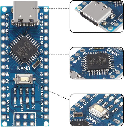 Nano V3.0 USB - C Micro - Controller with ATmega328P 16MHz 5.0V CH340G USB Driver - Envistia Mall