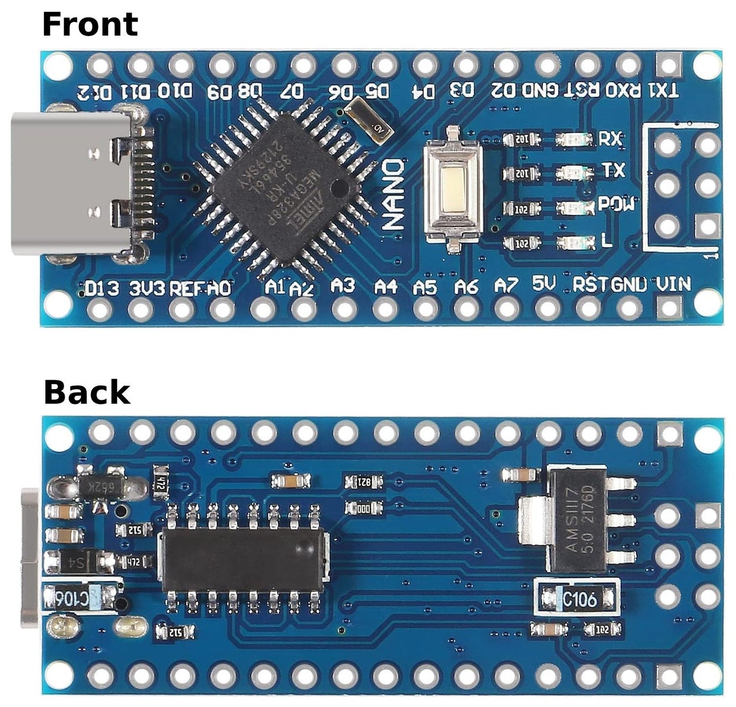 Nano V3.0 USB - C Micro - Controller with ATmega328P 16MHz 5.0V CH340G USB Driver - Envistia Mall