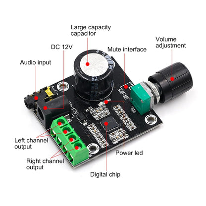 PAM8610 Mini 10W+10W Stereo Audio Power Amplifier Board Module with Volume Control - Envistia Mall