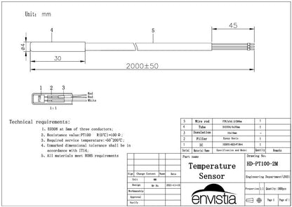 PT100 Temperature Sensor Probe for ezTCP SIG - 5560 Temperature Gateway - Envistia Mall