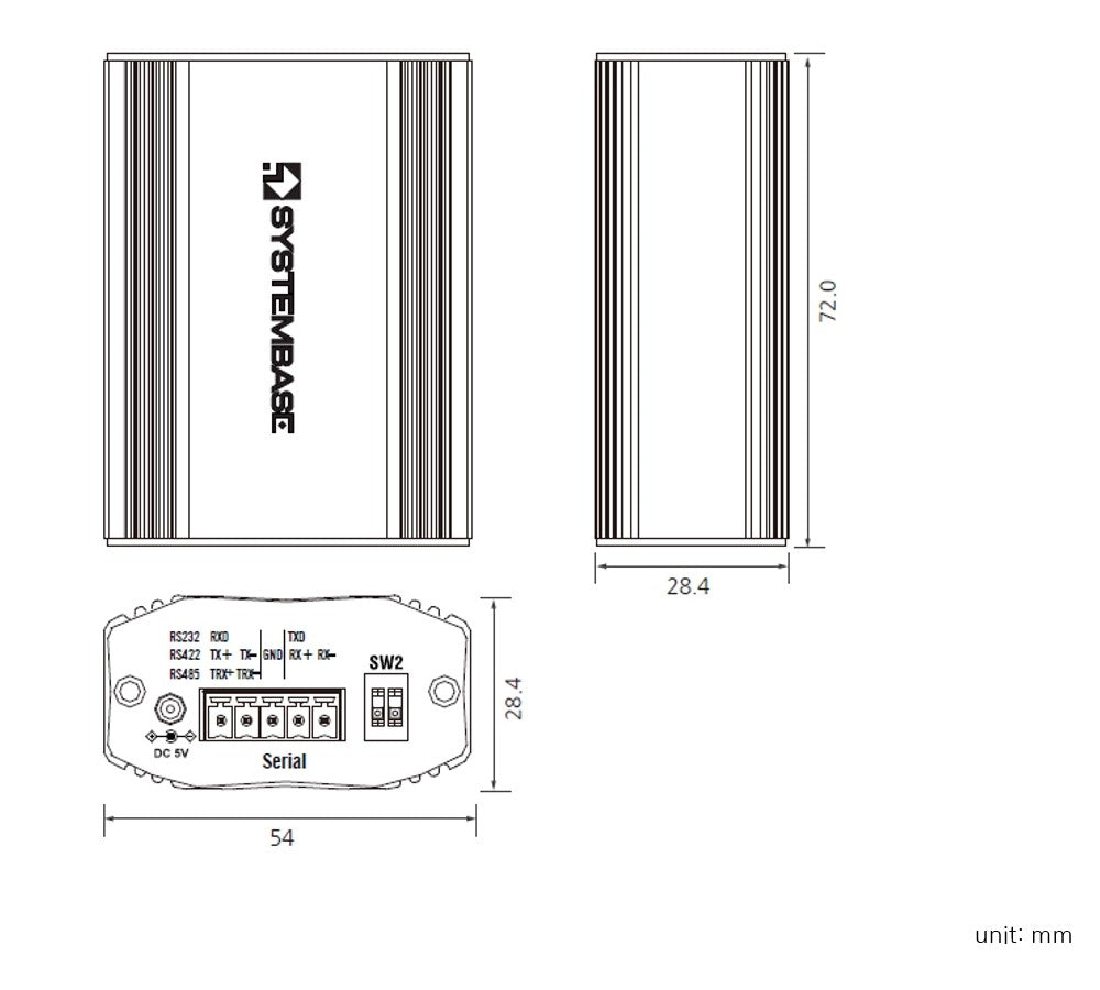 SystemBase sCAN/all-FD RS232/RS422/RS485 to CAN/CAN-FD Converter - Dimensional Drawing | Envistia Mall 