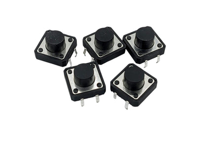 Tactile Push Button Momentary Tact Switch 4 Pin Black 12x12mm x 7.5mm 5X/10X/25X/100X - Envistia Mall