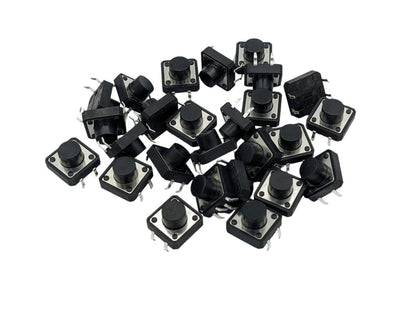 Tactile Push Button Momentary Tact Switch 4 Pin Black 12x12mm x 7.5mm 5X/10X/25X/100X - Envistia Mall