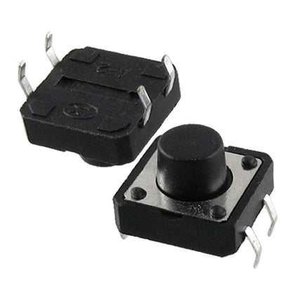 Tactile Push Button Momentary Tact Switch 4 Pin Black 12x12mm x 7.5mm 5X/10X/25X/100X - Envistia Mall