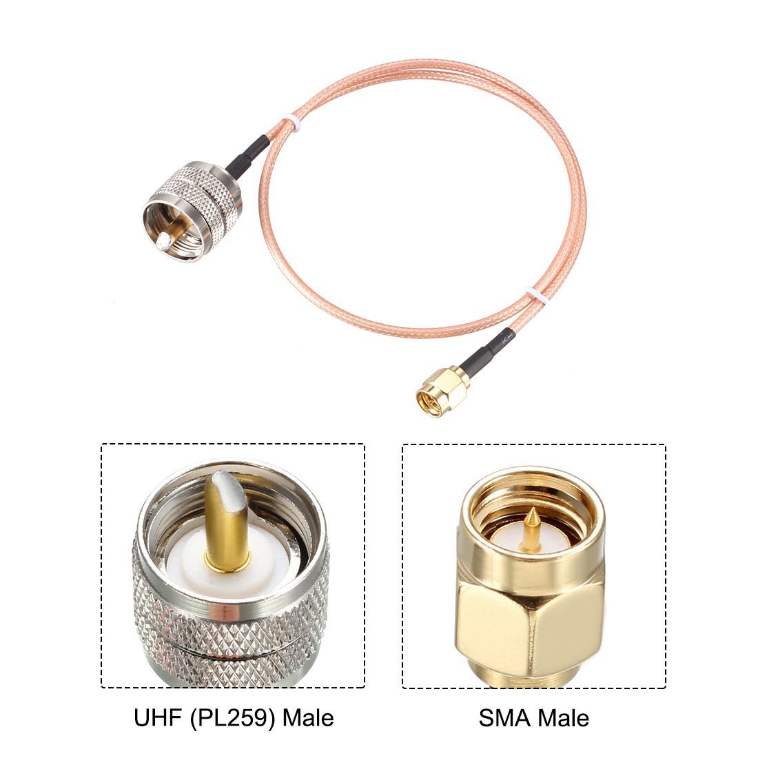 UHF Male PL259 to SMA Male 50-Ohm RG316 Coax Low Loss Jumper RF Cable 20in/50cm - Envistia Mall
