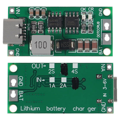 Type-C 2S 3S 4S Boost Battery Charger Module – 8.4V/12.6V/16.8V 18650 Charging Board - Front and back images