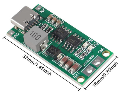 Type-C 2S 3S 4S Boost Battery Charger Module – 8.4V/12.6V/16.8V 18650 Charging Board with Dimensions