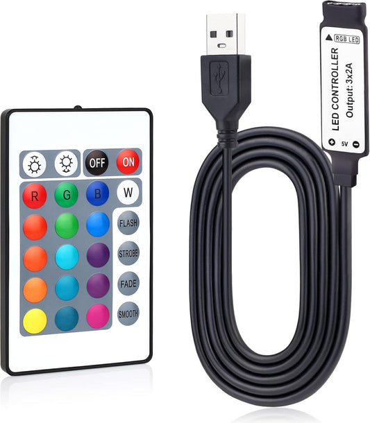 USB Led Light Controller, 5V with 24 Key Infrared Remote for 5v 4 pin 5050 2835 RGB LED Strips - Envistia Mall