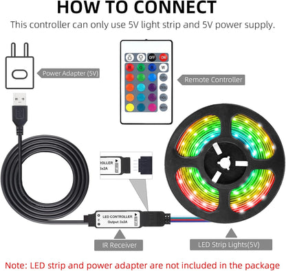 USB Led Light Controller, 5V with 24 Key Infrared Remote for 5v 4 pin 5050 2835 RGB LED Strips - Envistia Mall